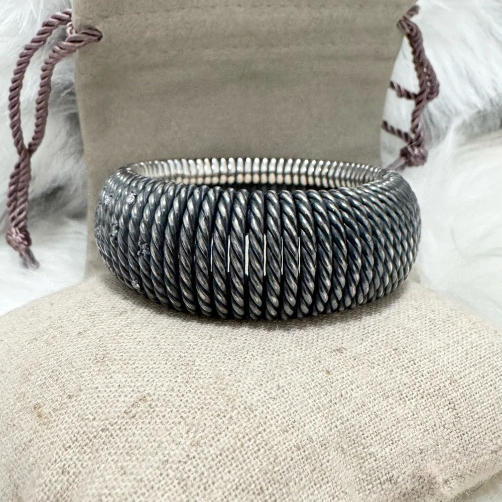David Yurman Tempo Diamond Darkened 925 Sterling Silver Wide Cable Bracelet Sz M